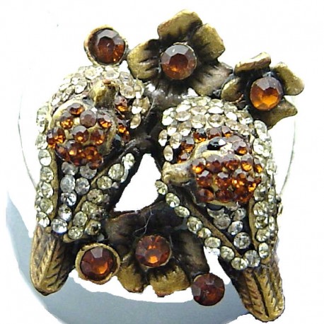 Love Statement Costume Jewellery, Aix Galericulata Diamante Mandarin Ducks Antique Gold Fashion Ring