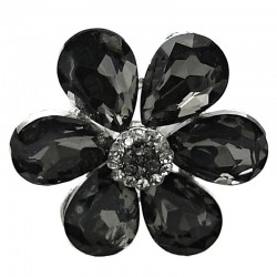 Big Bold Costume Jewellery, Bib Statement Charcoal Black Large Teardrop Rhinestone Petal Bold Daisy Flower Fashion Ring