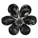 Charcoal Black Large Teardrop Rhinestone Petal Bold Daisy Flower Ring