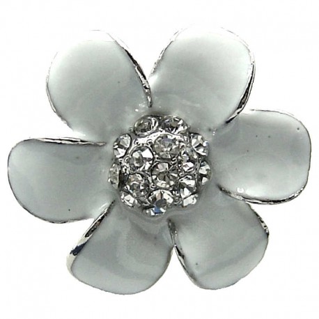Big Bold Statement Costume Jewellery, Chic White Enamel Bib Clear Diamante Daisy Large Fashion Flower Ring