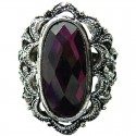 Purple Large Oval Rhinestone Statement Cocktail Ring