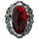 Red Large Oval Rhinestone Statement Cocktail Ring