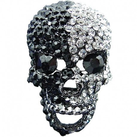 Bling, Hip Hop Fun Costume Jewellery, Big, Bold, Large Chunky Fashion Black & Clear Diamante Skull Cool Statement Ring