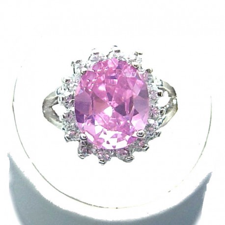Timeless Costume Jewellery, Pink Oval Cubic Zirconia Clear CZ Halo Fashion Dress Ring
