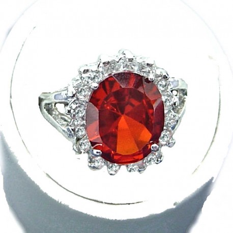 Timeless Costume Jewellery, Classic Fashion Red Oval Cubic Zirconia Clear CZ Halo Dress Ring