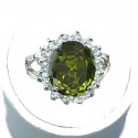 Green Oval Cubic Zirconia Clear CZ Halo Dress Ring
