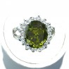 Timeless Costume Jewellery, Green Oval Cubic Zirconia Clear CZ Halo Dress Ring