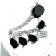 Fashion Statement Costume Jewellery, Black Teardrop Cubic Zirconia Crossover Spray CZ Cocktail Ring