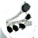 Black Teardrop Cubic Zirconia Crossover Spray CZ Cocktail Ring