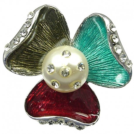 Costume Jewellery Rings, Summer Theme Multi-Colour Enamel Sego Lily Large Three Petal Flower Fashion Statement Ring
