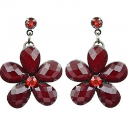 Floral Costume Jewellery, Fashion Red & Burgundy Rhinestone Daisy Flower Drop Earrings