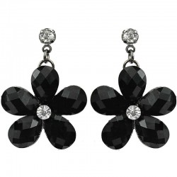 Floral Costume Jewellery, Fashion Women Black Rhinestone Daisy Flower Drop Earrings