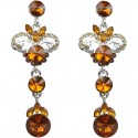 Brown Rhinestone Wave Statement Long Drop Earrings