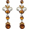 Bridal Costume Jewellery, Wedding Gift, Brown Rhinestone Wave Statement Long Drop Earrings