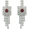 Bib Bridal Jewellery, Fashion Wedding gift, Red & Clear Diamante Geometric Tassel Drop Earrings