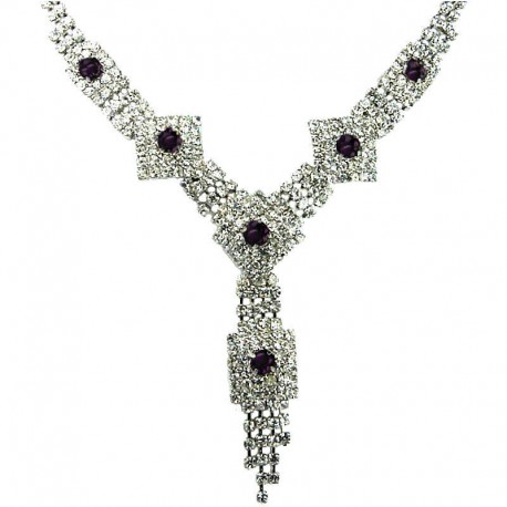 Bib Fashion Bridal Jewellery, Purple & Clear Diamante Geometric Tassel Costume Necklace