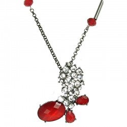 women's gift, Fashion Jewellery, Red Rhinestone Butterfly Pendant Costume Long Necklace