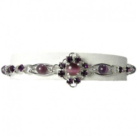 Fashion Natural Stone Jewellery, Purple Cats Eye Simple Link Bracelet