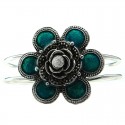 Aqua Flower Silver Plated Bangle Metallic Cuff Bracelet