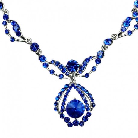 Bridal Costume Jewellery, Wedding Gift, Fashion Royal Blue Diamante Royal Teardrop Dress Necklace