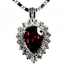 Fashion Women's Costume Jewellery, Girls Gift, Ruby Red CZ Sparkle Teardrop Pendant