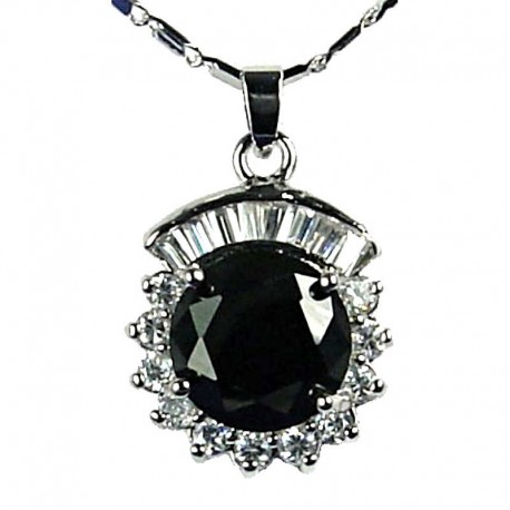 Women's Costume Jewellery, Girls Gift, Black CZ Sparkle Circle Pendant Fashion Necklace