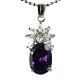 Women's Fashion Jewellery, Girls Gift, Amethyst CZ Oval Flower Costume Necklace Pendant