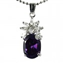 Purple CZ Oval Flower Pendant