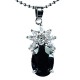 Women's Fashion Jewellery, Girls Gift, Black CZ Oval Flower Costume Necklace Pendant