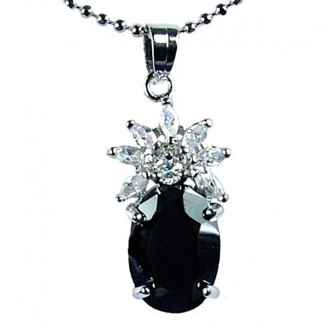 Women's Fashion Jewellery, Girls Gift, Black CZ Oval Flower Costume Necklace Pendant