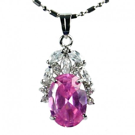 Girls Costume Jewellery, Women's Gift, Pink CZ Elegant Oval Fashion Necklace Pendant