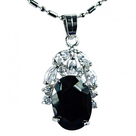 Women's Costume Jewellery, Girls Gift, Black CZ Elegant Oval Costume Neckalce Pendant