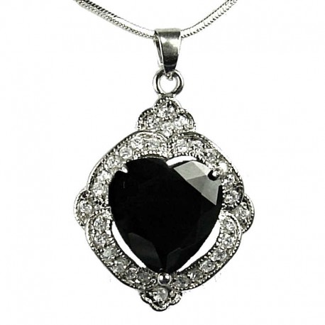 Women's Fashion Jewellery, Girlfriend Gift, Black CZ Love Heart Rhombus Costume Necklace Pendant