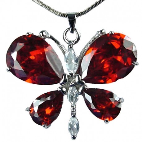 Girls Costume Jewellery, Women's Fashion Necklaces, Gift for Her, Cute Red CZ Flutter Large Butterfly Pendant Necklace