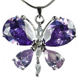 Girls Fashion Jewellery, Women's Costume Necklaces, Gift for Her, Cute Lilac CZ Flutter Large Butterfly Pendant Neckalce