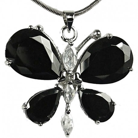 Women's Costume Jewellery, Fashion Girls Gift for Her, Cute Black CZ Flutter Large Butterfly Necklace Pendant