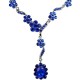 Bridal Costume Jewellery, Fashion Wedding Gift, Bib Royal Blue Diamante Daisy Link Teardrop Dress Necklace