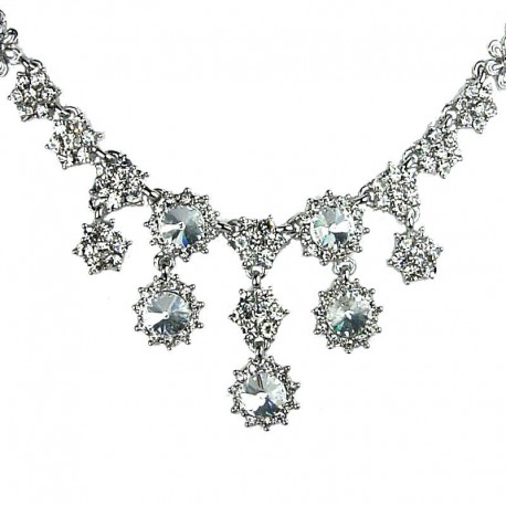 Bridal Costume Jewellery, Fashion Wedding Gift, Clear Diamante Cascade Flower Bib Statement Necklace