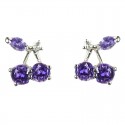 Cute Purple Cubic Zirconia CZ Cherry Stud Earrings