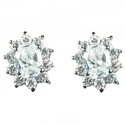 Classic Costume Jewellery, Women Gift, Fashion Earring Studs, Clear Oval Cubic Zirconia CZ Cluster Stud Earrings