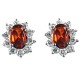 Classic Costume Jewellery, Fashion Women's Gift, Red Oval Cubic Zirconia CZ Cluster Stud Earrings