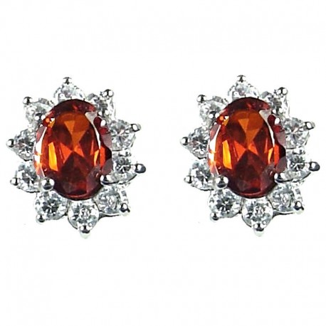 Classic Costume Jewellery, Fashion Women's Gift, Red Oval Cubic Zirconia CZ Cluster Stud Earrings