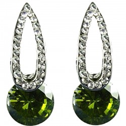 Green Rhinestone Long Teardrop Curved Stud Earrings