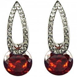 Classic Fashion Jewellery, Women Gift, Costume Earring Studs, Red Rhinestone Long Teardrop Curved Stud Earrings