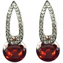 Red Rhinestone Long Teardrop Curved Stud Earrings