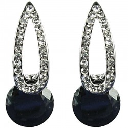 Classic Fashion Earring Studs, Women Costume Jewellery Gift, Black Rhinestone Long Teardrop Curved Stud Earrings