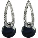 Black Rhinestone Long Teardrop Curved Stud Earrings