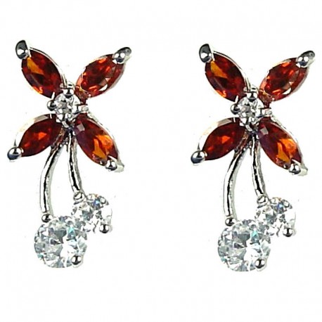 Cut Costume Jewellery, Young Women Girls Gift, Chic Fashion Earring Studs, Red Cubic Zirconia CZ Flower Fairy Stud Earrings