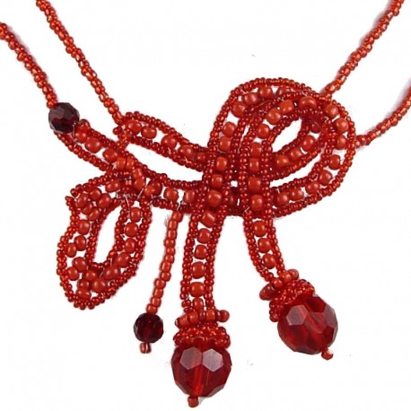 Women's Fashion Jewellery, Costume Jewellery Gift, Red Art Deco Beaded Adore Bow Bead Necklace