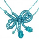 Blue Art Deco Beaded Adore Bow Bead Necklace